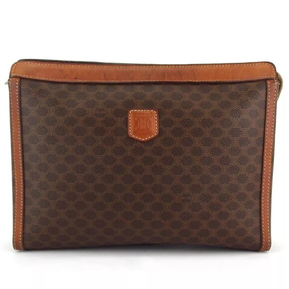 CELINE clutch bag macadam beige PVC ?~ leather Authentic used T18696 - Picture 1 of 9